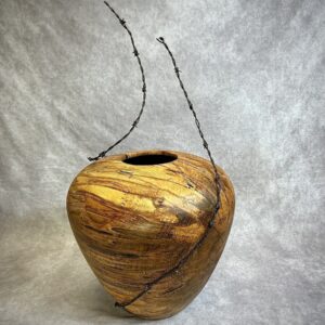 DEFIANCE - DEI: BLACK WALNUT WITH LIVE-EDGE BARK RIM, BARBED WIRE & COPPER WIRE