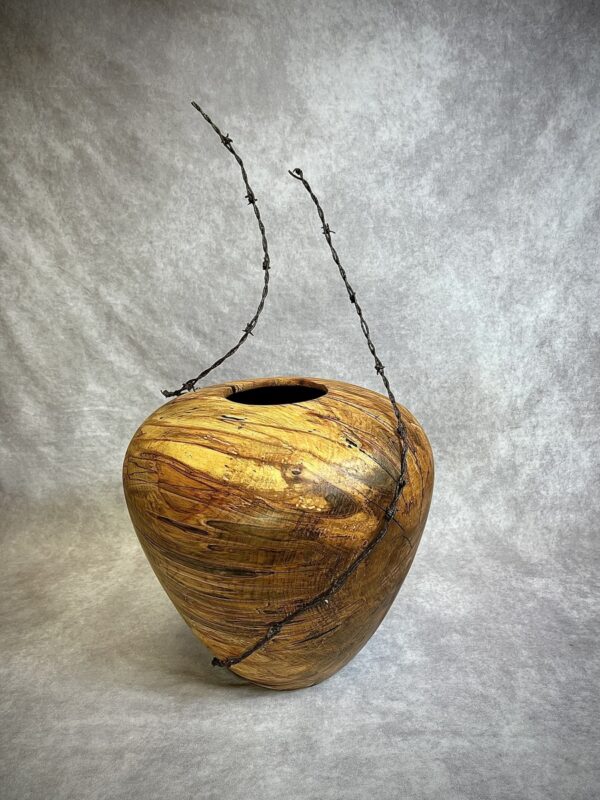 DEFIANCE - DEI: BLACK WALNUT WITH LIVE-EDGE BARK RIM, BARBED WIRE & COPPER WIRE