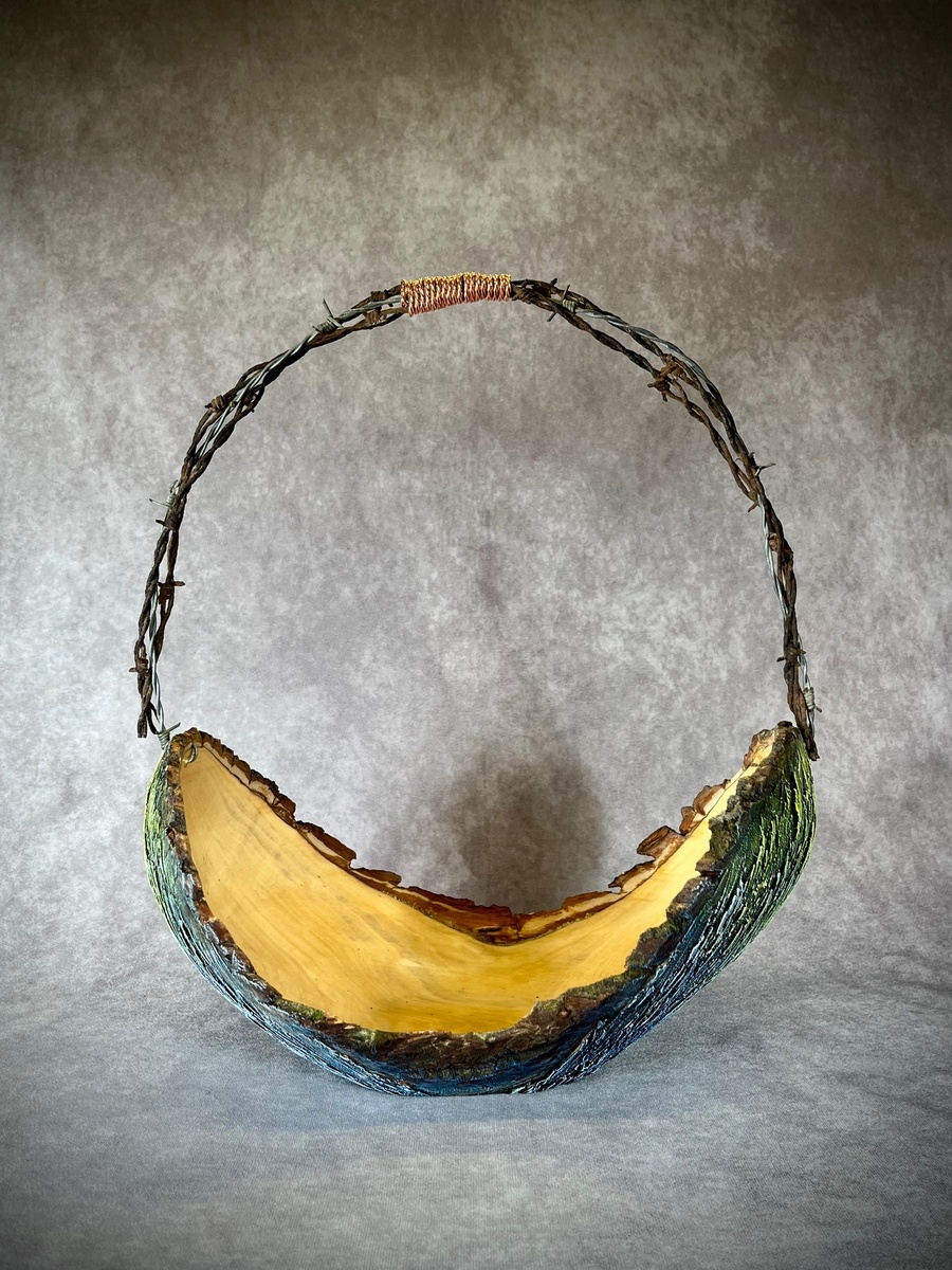 LIVE-EDGE SOURWOOD BARBED WIRE BASKET